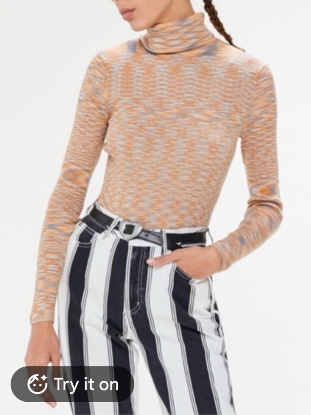 Urban Outfitters Turtleneck Long-Sleeve Slim Fit Top in orange/gray
